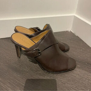 Coach Maple Sadle Semi Matte Leather Brown Mule Sandal Heels Beaded 7.5 Mobwife